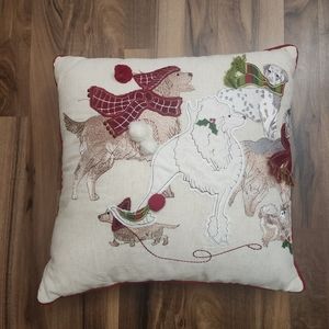 Pier 1 Christmas PARK AVENUE PUPPIES Dogs Embroidered Textured PILLOW w/ Zipper